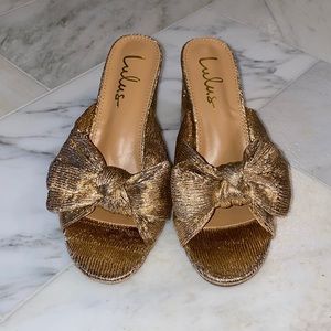 Rose Gold Pleated Knot Mule in Rose Gold Lamè